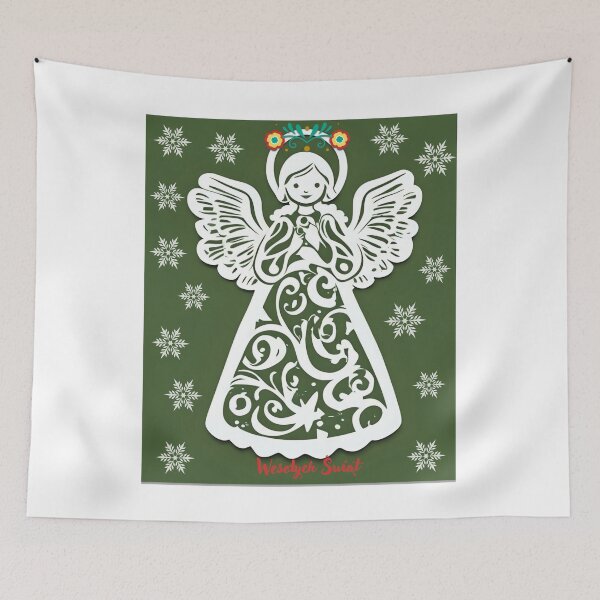 Item preview, Folk Angel Christmas Card – Papercut Style Wesołych Świąt Green Design designed and sold by AmberWit.