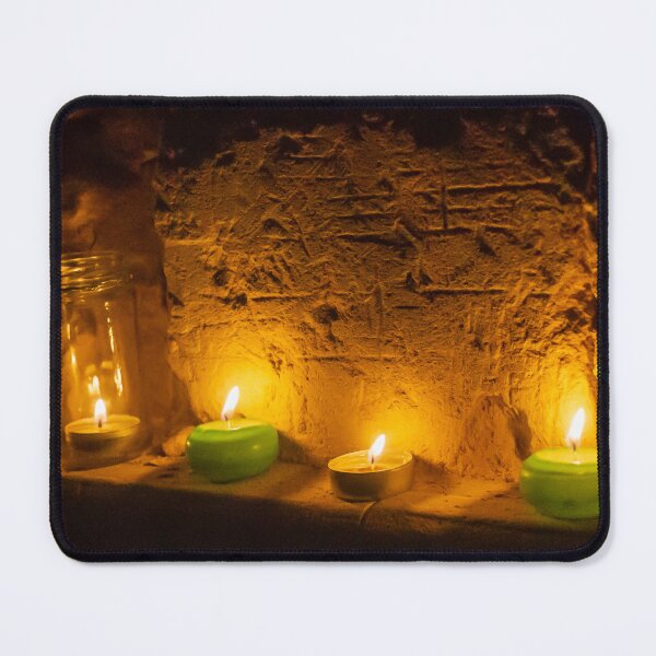 Item preview, Cozy Candlelight Scene With Green Tea Light Candles Against Rustic Brick Wall designed and sold by Nmallia.
