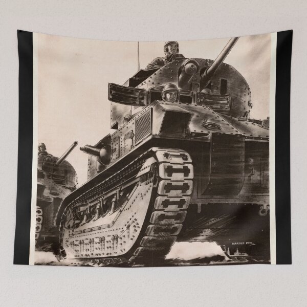 Item preview, WWII British Propaganda Poster | Powerful Mechanized Army Tank | Vintage Military Art Print | Strength & Modernization designed and sold by artofuniverse.