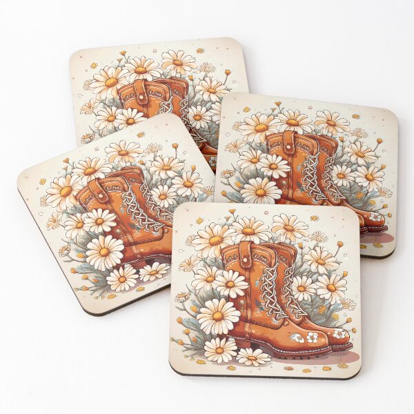 Item preview, Girl rustic retro flower boots illustration design designed and sold by Clara Fruggeri.