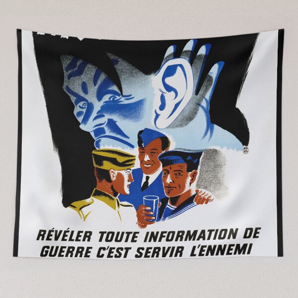 Item preview, Vintage French WWII Propaganda Poster | Bold Color Art | Beware of Enemy Spies | Mid-20th Century Style Print designed and sold by artofuniverse.