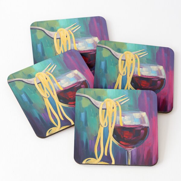 Item preview, Indulge in Color and Flavor- Fork Balancing Spaghetti Above a Glass of Red Wine Vibrant Playful designed and sold by OlfactoART Studio.