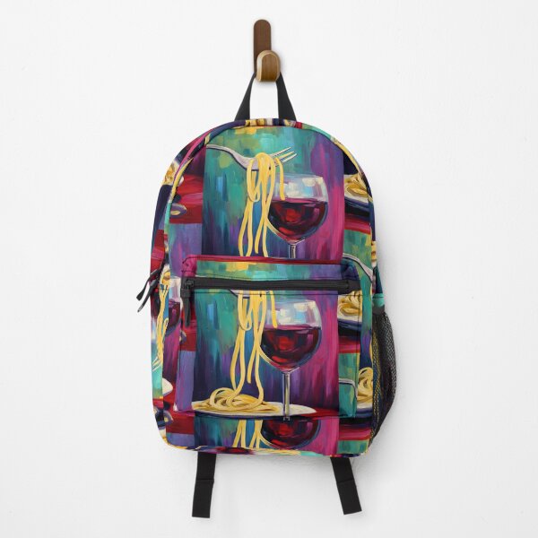 Item preview, Indulge in Color and Flavor- Fork Balancing Spaghetti Above a Glass of Red Wine Vibrant Playful designed and sold by OlfactoART Studio.