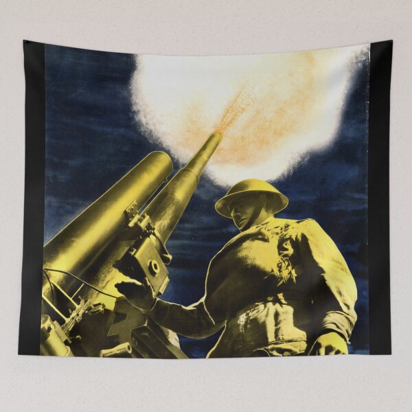 Item preview, Vintage WWII Propaganda Poster | Soldier & Anti-Aircraft Gun | Support War Effort | Buy Savings Bonds Today | Historical Art designed and sold by artofuniverse.