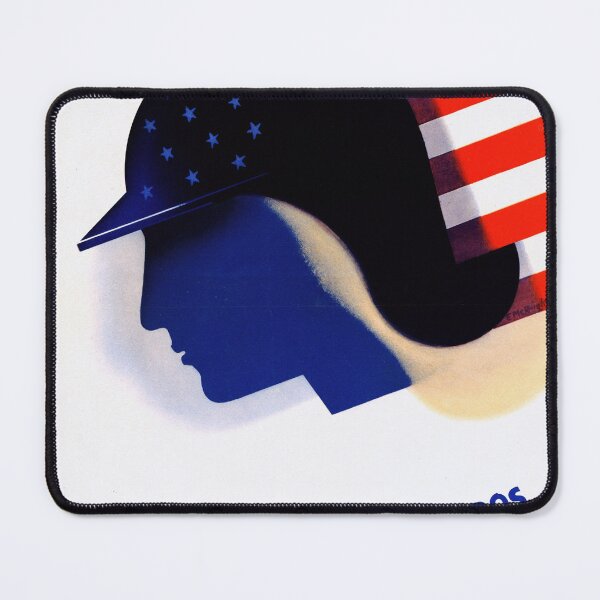 Item preview, WWII Propaganda Poster | Edward McKnight Kauffer Art | Minimalist Soldier Helmet & American Flag Design | Patriotic Wall Art designed and sold by artofuniverse.