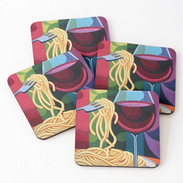 Item preview, Savor the Moment- Fork Twirling Spaghetti Beside a Glass of Wine on a Vibrant Background designed and sold by OlfactoART Studio.