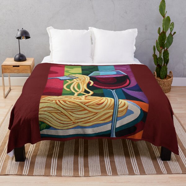 Item preview, Savor the Moment- Fork Twirling Spaghetti Beside a Glass of Wine on a Vibrant Background designed and sold by OlfactoART Studio.