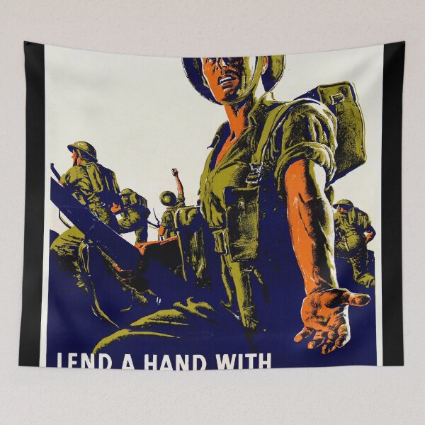 Item preview, Vintage WWII British Propaganda Poster | War Savings Campaign Art | Soldier Call to Action | Bold Blue & Olive Green Decor designed and sold by artofuniverse.