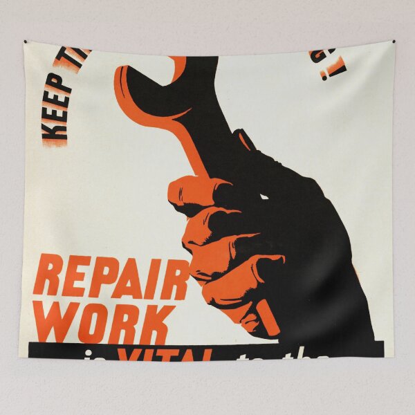 Item preview, WWII Propaganda Poster | Keep the Wheels Turning | Industrial Work Art | Frank Newbould Design | Red & Black Wartime Print designed and sold by artofuniverse.