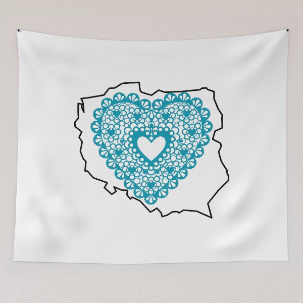 Item preview, Poland Map with Teal Lace Heart – Polish Heritage Love Design designed and sold by AmberWit.