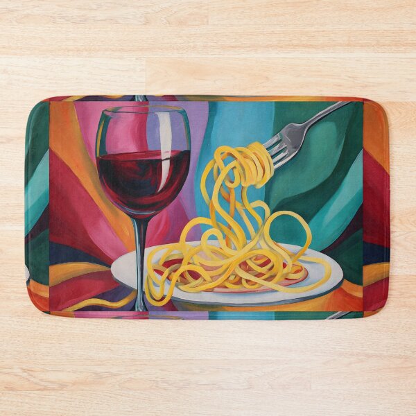 Item preview, A Playful Feast of Color - Spaghetti and Red Wine in a Swirling Vibrant Abstract Composition designed and sold by OlfactoART Studio.