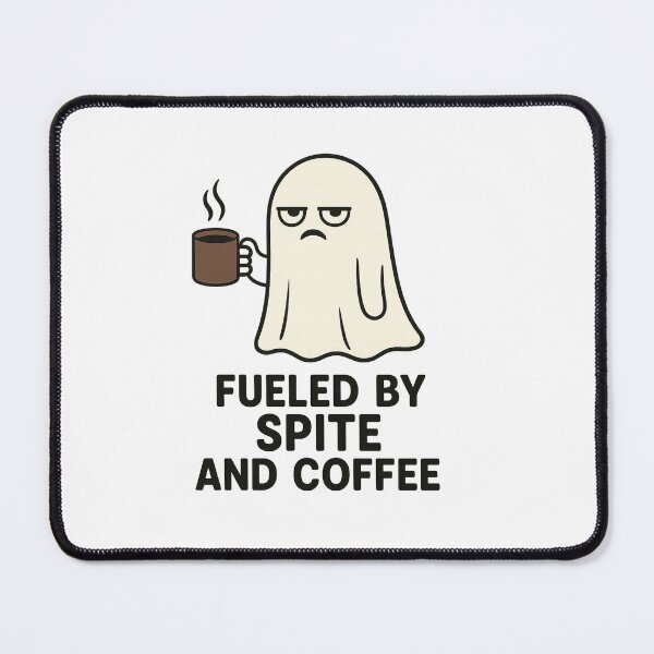 Item preview, Fueled by Spite and Coffee – Funny Grumpy Ghost with Mug designed and sold by AbderraimArt.