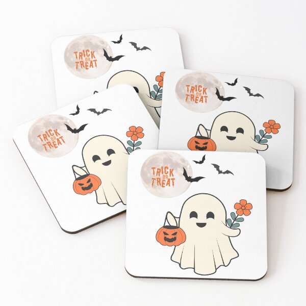 Item preview, Trick or Treat and Cheerful Ghost With a Flower. designed and sold by Dinasshop.