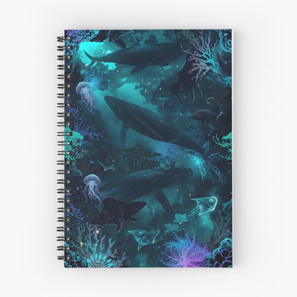 Item preview, Giants of the Abyss: Ethereal Deep Sea Pattern with Whales, Jellyfish, and Luminous Coral in Dark Blue designed and sold by MoonlitDoodles1.