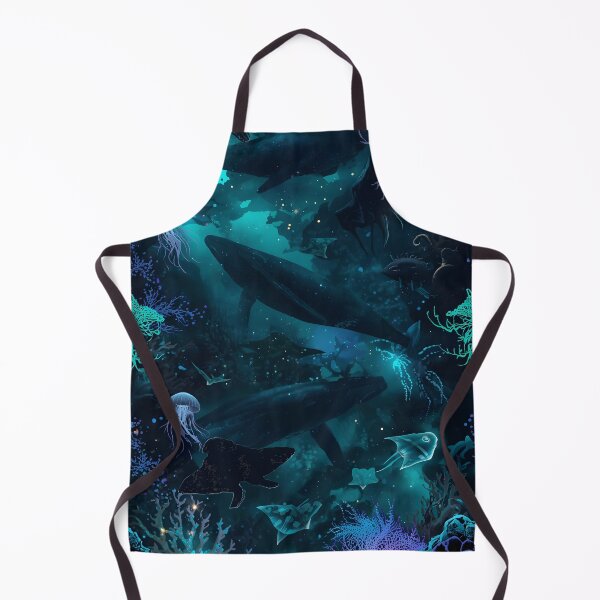 Item preview, Giants of the Abyss: Ethereal Deep Sea Pattern with Whales, Jellyfish, and Luminous Coral in Dark Blue designed and sold by MoonlitDoodles1.