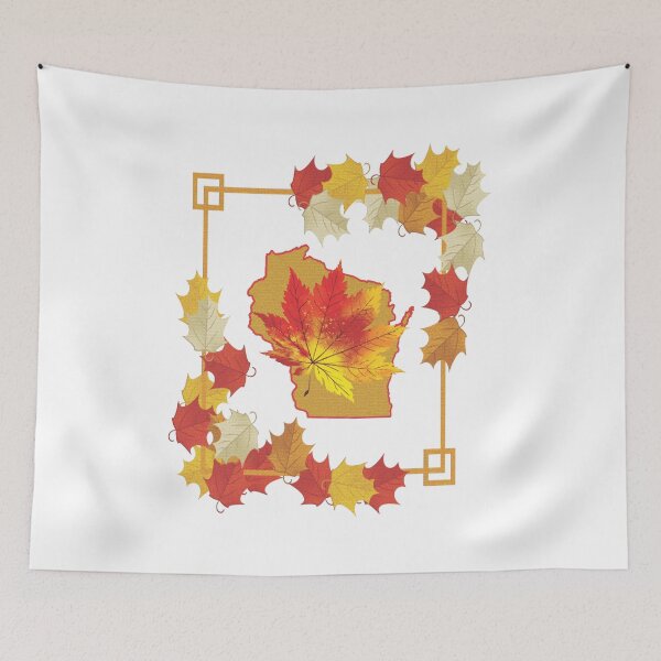 Item preview, Maple Wisconsin - Fall Colors of State Silhouette Framed by Maple Leaves  designed and sold by TerScott.