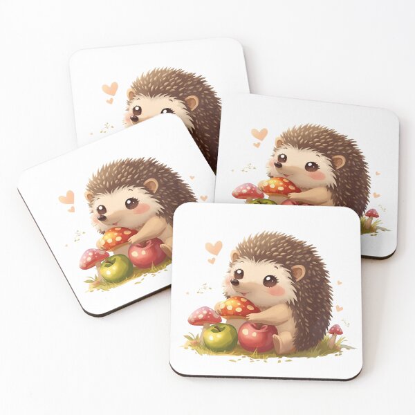 Item preview, Little hedgehog with apples and mushrooms designed and sold by SimonsDesignArt.
