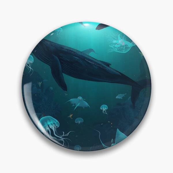 Item preview, Sublime Deep Sea Trench: Seamless Pattern of Whales, Ghostly Rays, and Bioluminescent Organisms in Dark Blue designed and sold by MoonlitDoodles1.
