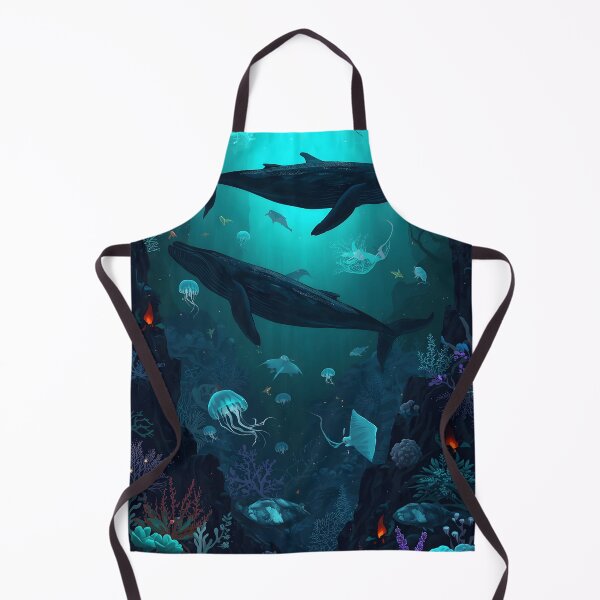 Item preview, Sublime Deep Sea Trench: Seamless Pattern of Whales, Ghostly Rays, and Bioluminescent Organisms in Dark Blue designed and sold by MoonlitDoodles1.