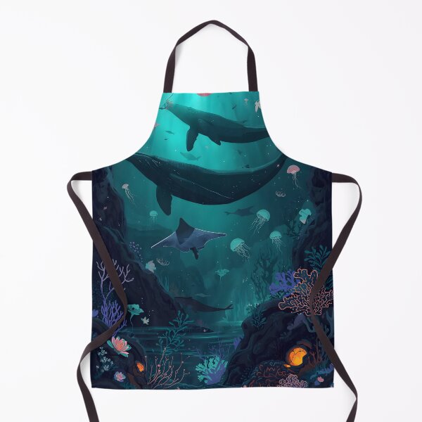 Item preview, Sublime Bioluminescent Cavern Seamless Pattern of Whales, Ghostly Jellyfish, and Flourishing Dark Corals designed and sold by MoonlitDoodles1.