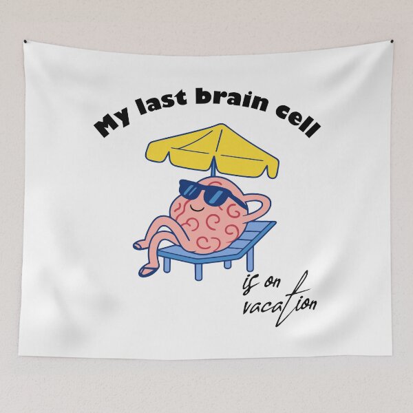 Item preview, Funny Brain Cartoon – My Last Brain Cell On Vacation – Summer Humor Design designed and sold by YellowLion.