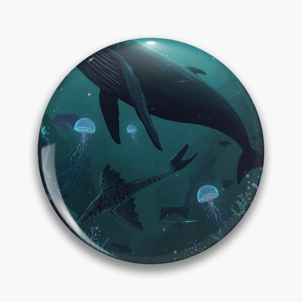 Item preview, Sunlight Through the Abyss: Seamless Pattern of Whales, Bioluminescent Jellyfish, and Crystal Coral in Dark Teal designed and sold by MoonlitDoodles1.