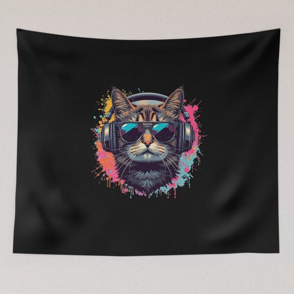 Item preview, Cool DJ Cat Pop Art – Colorful Street Art Cat with Headphones designed and sold by Merch By Style.
