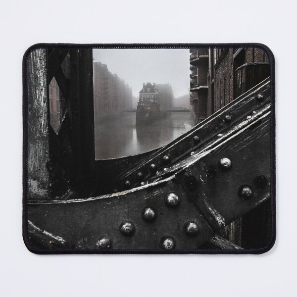 Item preview, Hamburg Speicherstadt with moated castles in the fog designed and sold by elbvue.