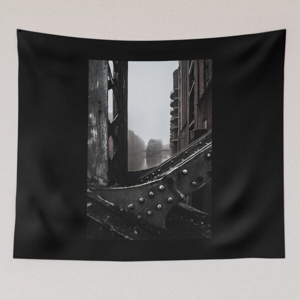 Item preview, Hamburg Speicherstadt with moated castles in the fog designed and sold by elbvue.