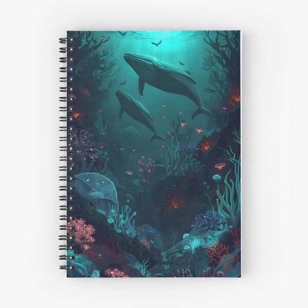 Item preview, Twilight Ascent: Sublime Seamless Pattern of Humpback Whales, Bioluminescence, and Volcanic Coral Vents designed and sold by MoonlitDoodles1.