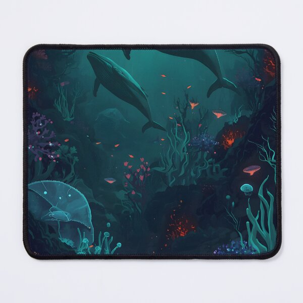 Item preview, Twilight Ascent: Sublime Seamless Pattern of Humpback Whales, Bioluminescence, and Volcanic Coral Vents designed and sold by MoonlitDoodles1.