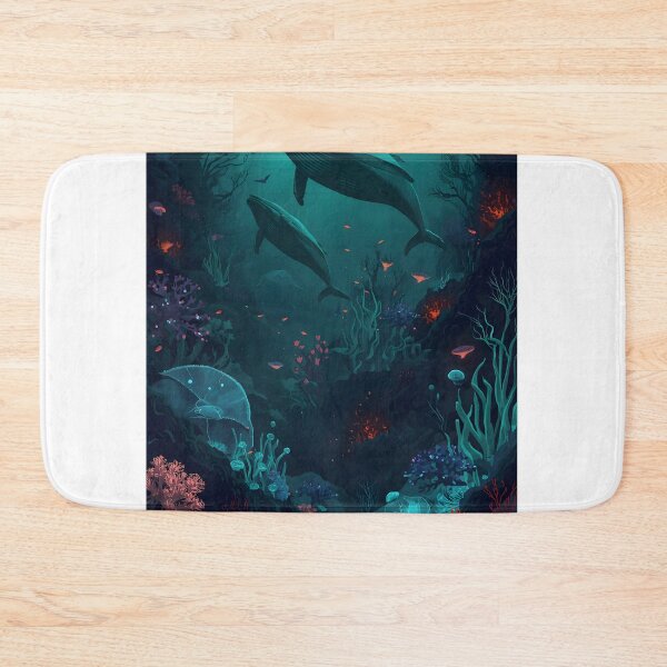 Item preview, Twilight Ascent: Sublime Seamless Pattern of Humpback Whales, Bioluminescence, and Volcanic Coral Vents designed and sold by MoonlitDoodles1.