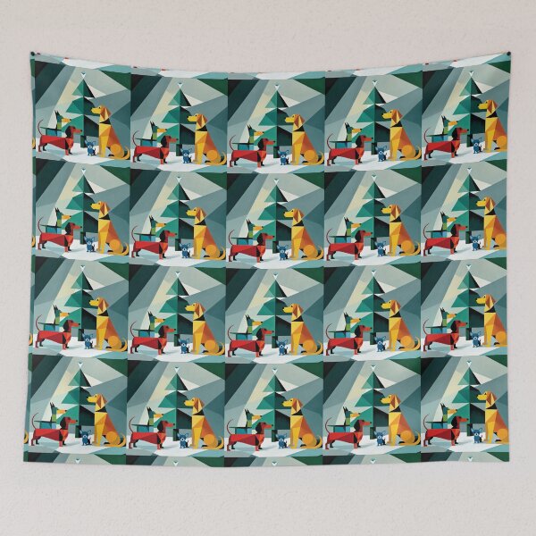 Artikelvorschau, Christmas Cubist Dogs entworfen und verkauft von Pinkgnomie.