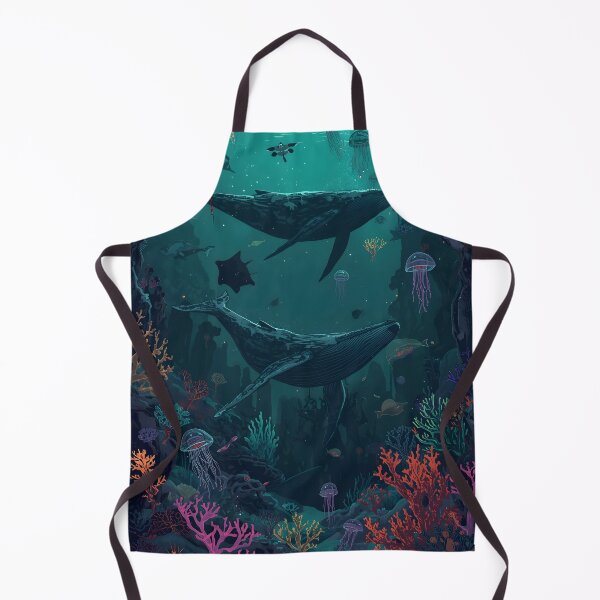 Item preview, Chasm of the Giants: Seamless Pattern of Humpback Whales and Bioluminescent Coral in Dark Teal and Neon Pink designed and sold by MoonlitDoodles1.