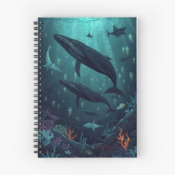 Item preview, Sunlit Depths Encounter: Sublime Seamless Pattern of Ascending Humpback Whales, Ethereal Sharks designed and sold by MoonlitDoodles1.