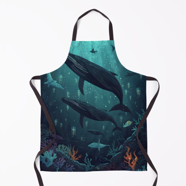 Item preview, Sunlit Depths Encounter: Sublime Seamless Pattern of Ascending Humpback Whales, Ethereal Sharks designed and sold by MoonlitDoodles1.