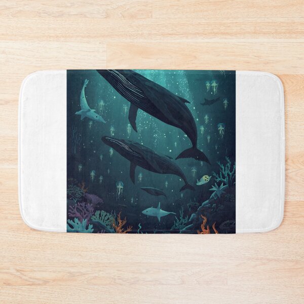 Item preview, Sunlit Depths Encounter: Sublime Seamless Pattern of Ascending Humpback Whales, Ethereal Sharks designed and sold by MoonlitDoodles1.