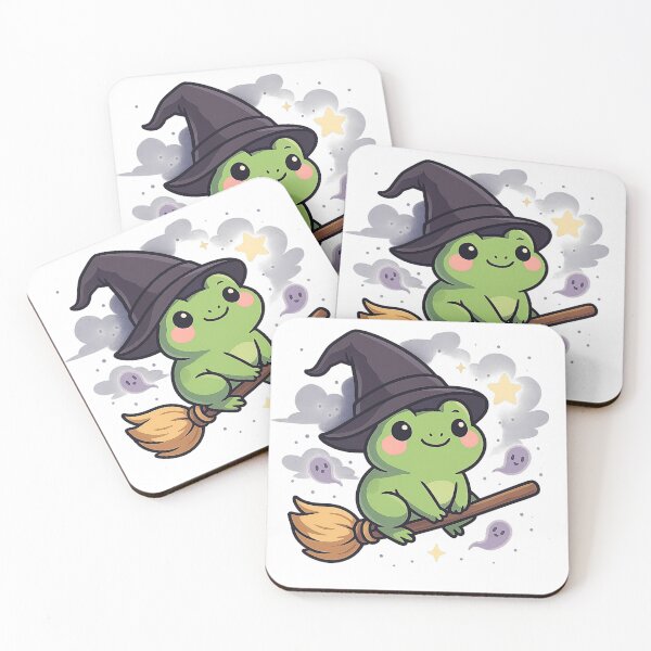 Item preview, Kawaii Frog Witch Riding Broom Cute Halloween designed and sold by davidjulie.