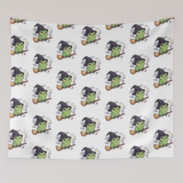 Item preview, Kawaii Frog Witch Riding Broom Cute Halloween designed and sold by davidjulie.