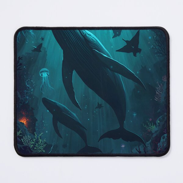 Item preview, Twilight Sanctuary: Seamless Pattern of Whales Ascending from the Abyss with Bioluminescent Coral and Volcanic Vents designed and sold by MoonlitDoodles1.