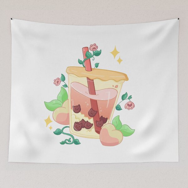 Item preview, Cat Themed Peach Bobba Tea (Bubble Tea) designed and sold by Rojasole.