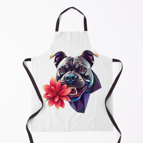 Item preview, Fierce Geometric Pitbull with Red Camellia | Dark Modern Dog Art designed and sold by Naturalite19.