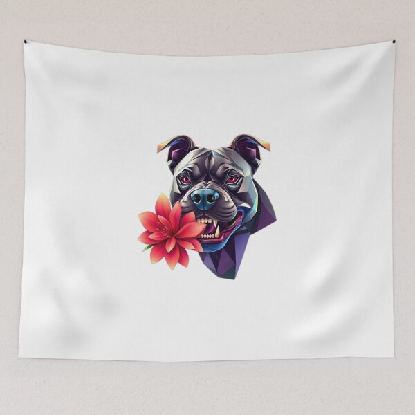 Item preview, Fierce Geometric Pitbull with Red Camellia | Dark Modern Dog Art designed and sold by Naturalite19.