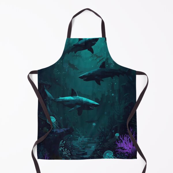 Item preview, Twilight Abyss Predators: Seamless Pattern of Ethereal Sharks, Luminous Jellyfish, and Gothic Coral Ruins designed and sold by MoonlitDoodles1.