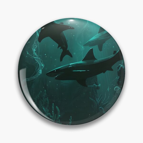Item preview, Chasm of Predators: Seamless Pattern of Large Sharks and Ethereal Jellyfish in Submerged Gothic Ruins designed and sold by MoonlitDoodles1.