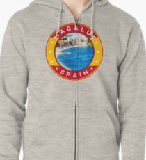 Magaluf Spain, tshirt, red bg Zipped Hoodie