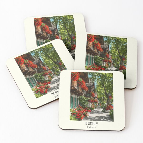 Item preview, Berne Indiana Swiss Village | Flower-Lined Street Poster designed and sold by TuncGK.
