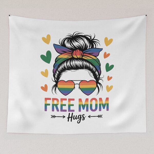 Item preview, Messy Bun Hair Free Mom Hugs LGBT Pride Rainbow designed and sold by khorbiasieno.