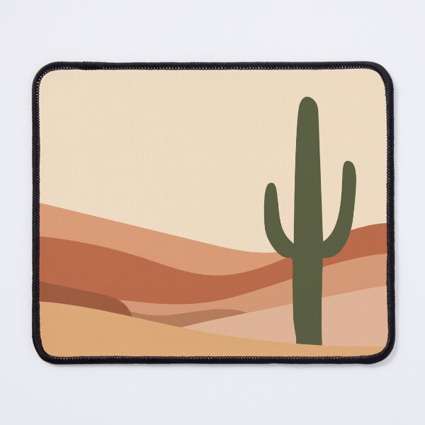 Item preview, Stylized Desert Landscape vector illustration Green Cactus with Layered Orange and Red Hills Sand Dunes Under Pale Sky designed and sold by AtonuHaque.