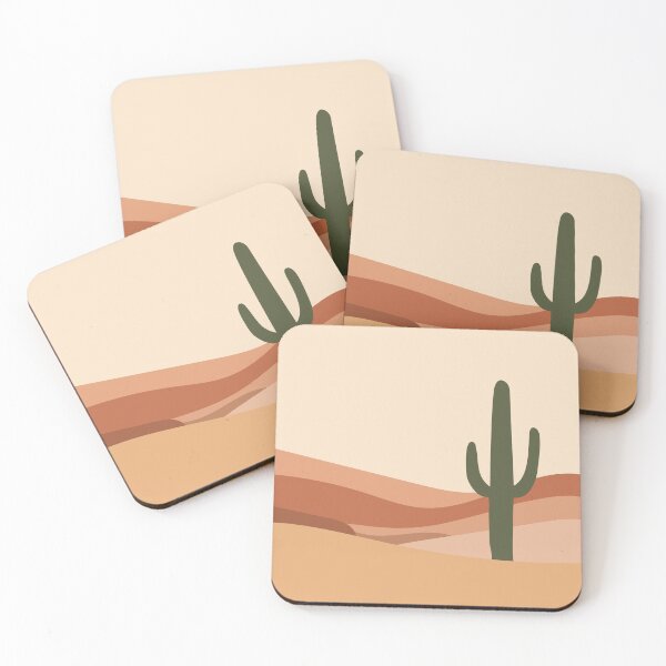 Item preview, Stylized Desert Landscape vector illustration Green Cactus with Layered Orange and Red Hills Sand Dunes Under Pale Sky designed and sold by AtonuHaque.